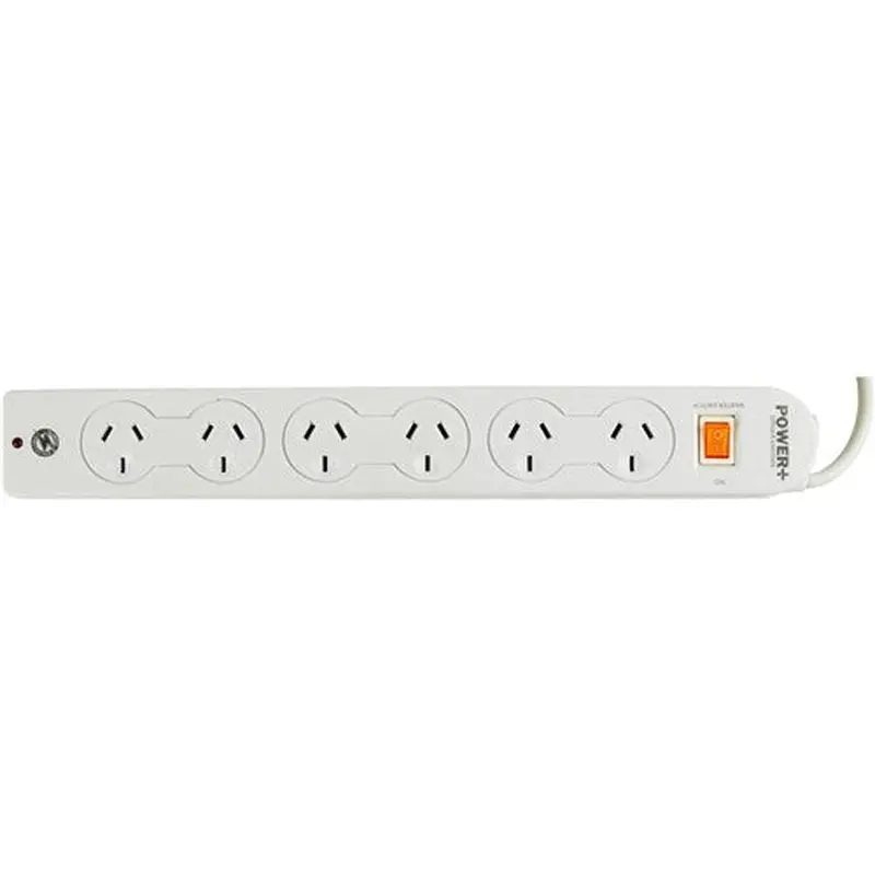 Italplast Power  6 Outlet Powerboard Master Switch Surge And Overload Protection White