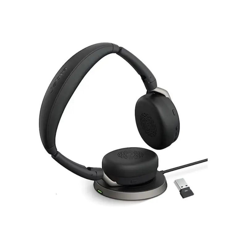 Jabra Evolve2 65 Flex MS Stereo Bluetooth Headset, Link380c USB-C Dongle & Wireless Charging Stand Included, Foldable Design, 2Yr Warranty, ANC