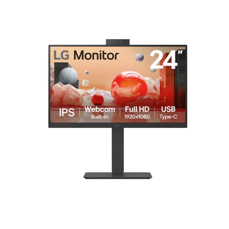 LG 24' IPS FHD Webcam, USB-C 65W PD, RJ45 100Hz 5ms 1920 x 1080, FreeSync 16:9 Tilt/Height/Swivel/Pivot (Bi-direction) adjustable stand, 3yrs Monitor