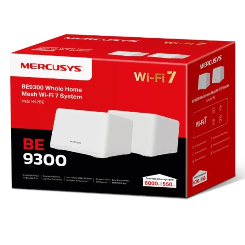 Mercusys Halo H47BE(2-pack) BE9300 Whole Home Mesh Wi-Fi 7 System, 9214 Mbps Tri-Band, Up to 550m (WIFI7)