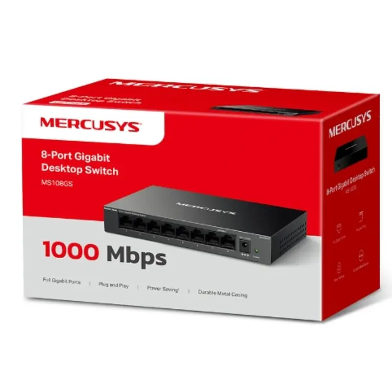 Mercusys MS108GS 8-Port Gigabit Desktop Switch, 810/100/1000 Mbps RJ45 port Supporting Auto-MDI/MDIX