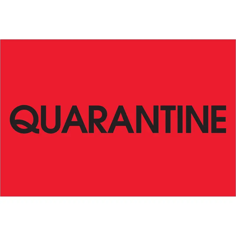 2 x 3" - "Quarantine" (Fluorescent Red) Labels (DL1138) Roll Of 500