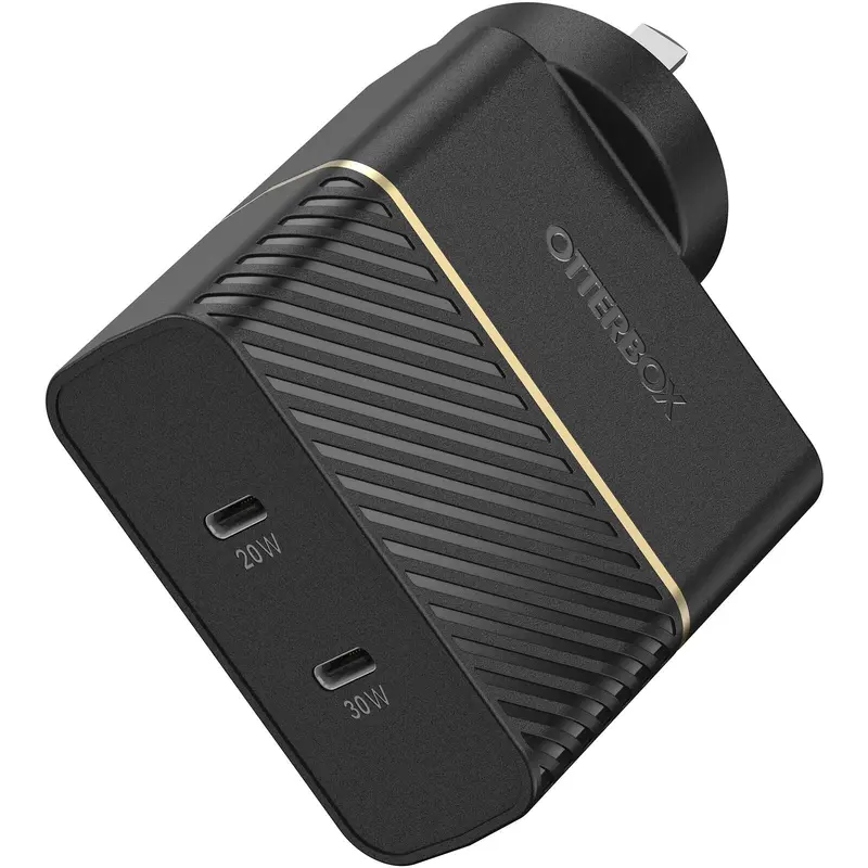 OtterBox 50W Dual Port USB-C PD Fast Wall Charger - Black (78-80354),2x USB-C (30W   20W),Supports PPS, Compact, Safe, Ultra-Durable, 2 Years Warranty