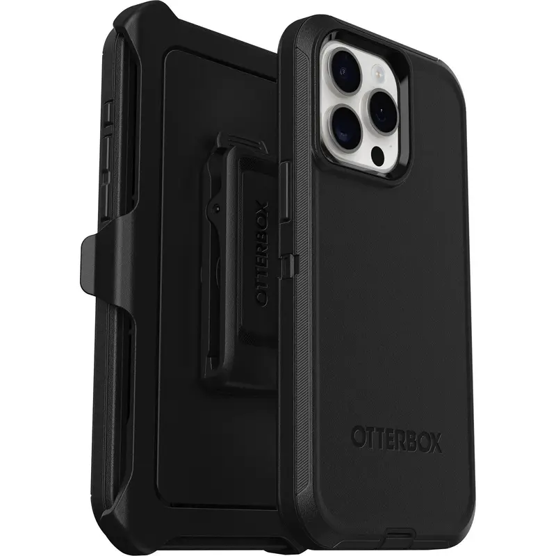 OtterBox Defender Apple iPhone 15 Pro Max (6.7') Case Black - (77-92549), DROP  5X Military Standard, Multi-Layer,Included Holster,7 Years Warranty