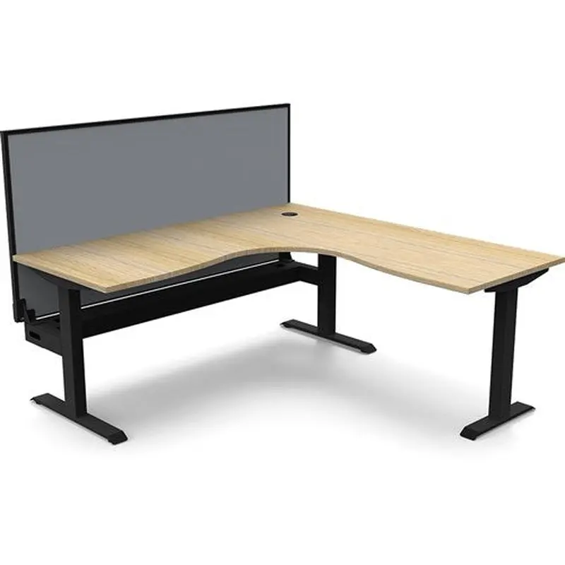 Rapidline Boost Static Corner Workstation   Screen   Cable Tray 1500/1500mmW Oak/Black