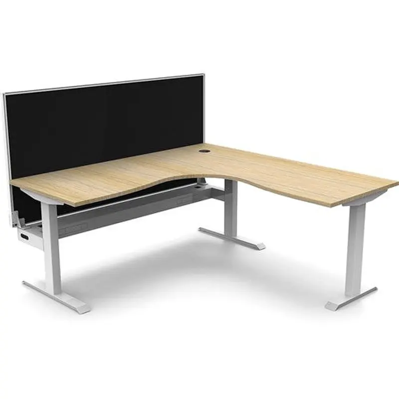 Rapidline Boost Static Corner Workstation   Screen   Cable Tray 1500/1500mmW Oak/White