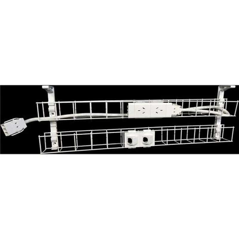 Rapidline Dual Tier Cable Basket Kit 650mm 2GPO 2Data   1.5m Interconnecting Lead Wht