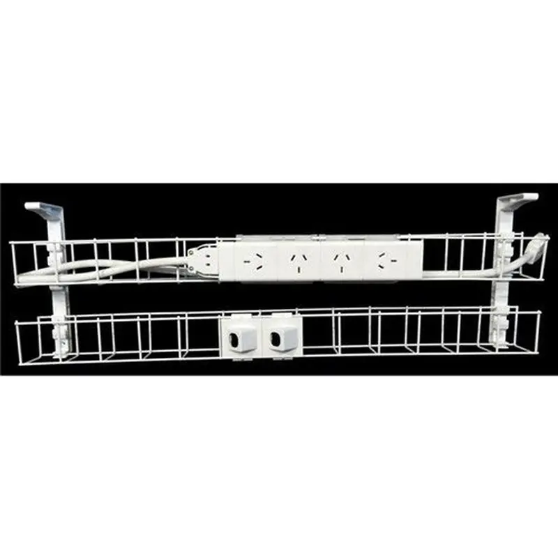 Rapidline Dual Tier Cable Basket Kit 1250mm 4GPO 2Data   2m Interconnecting Lead White