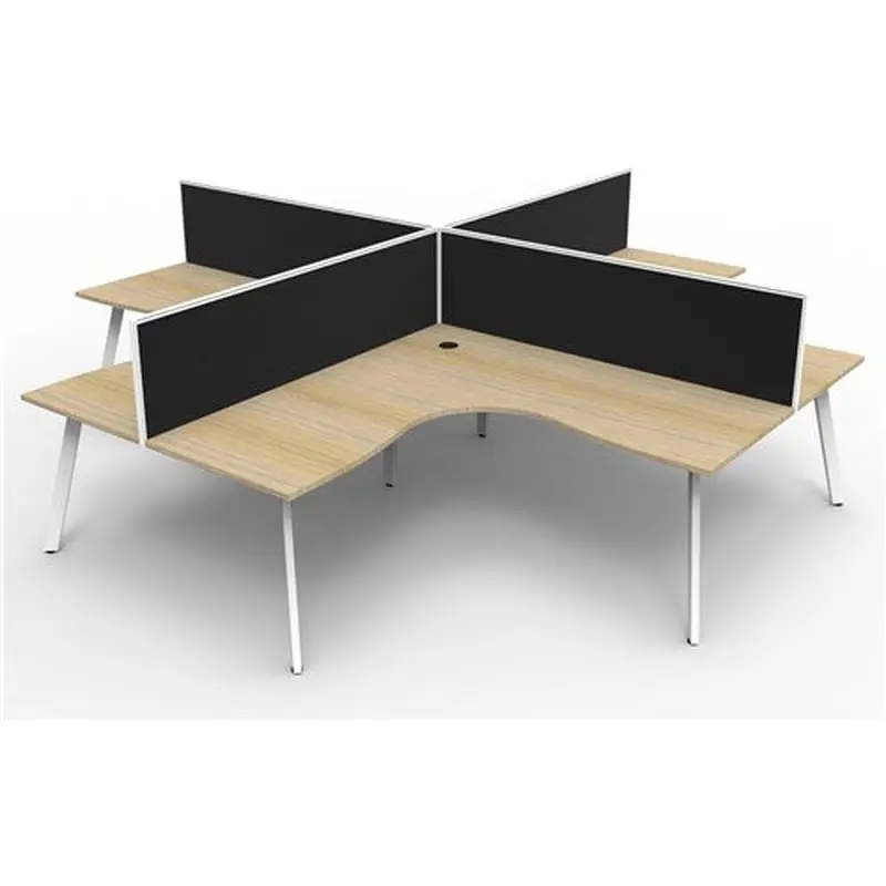 Rapidline Eternity Corner POD Workstation 4 Person   Screens 3600Wx3600Dx1200mmH Oak/White