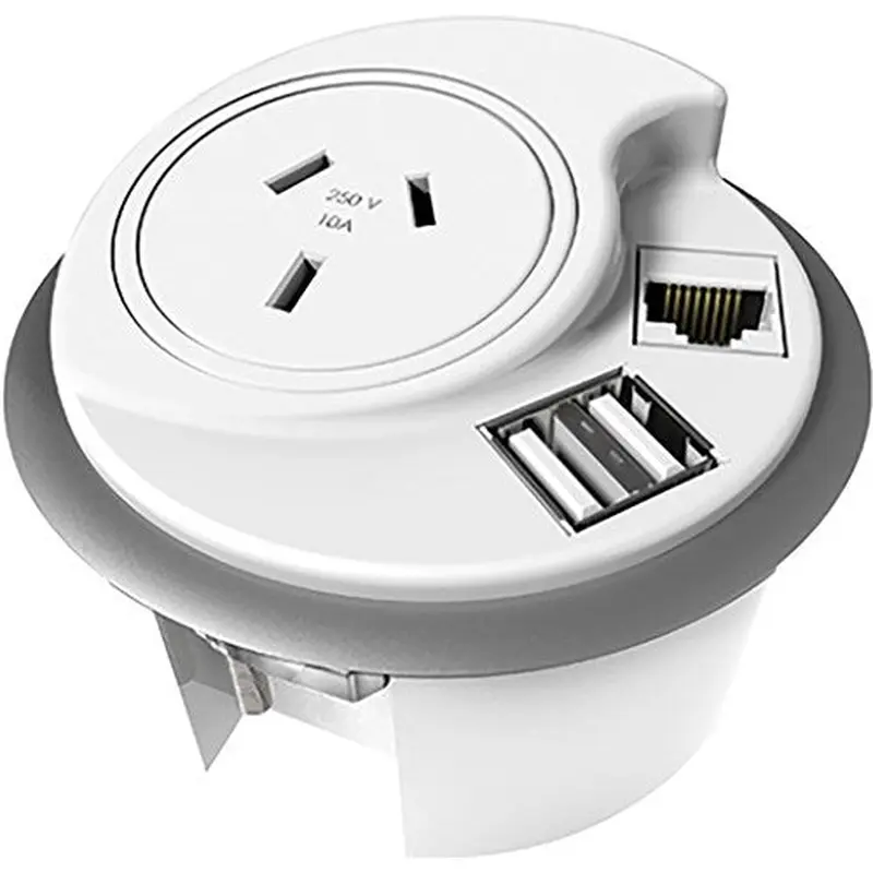 Rapidline In Desk Module 1 GPO   1 Data Provision   2 USB 1000mm Lead White