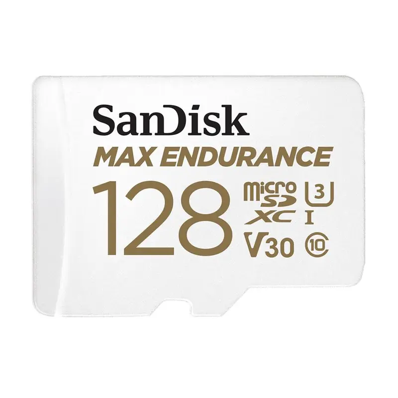 SanDisk Max Endurance 128GB microSD 100MB/s 40MB/s 20K hrs 4K UHD C10 U3 V30 -40C to 85C Heat Freeze Shock Temperature Water X-ray Proof SD Adapter