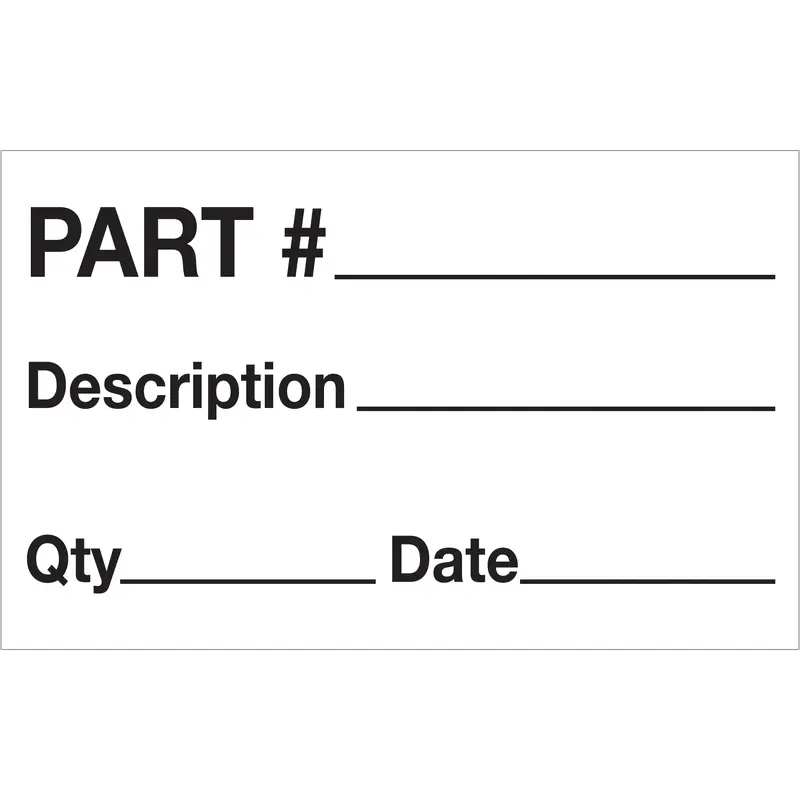 1 1/4 x 2" - "Part# - Description - Qty - Date" Labels (DL1183) Roll Of 500
