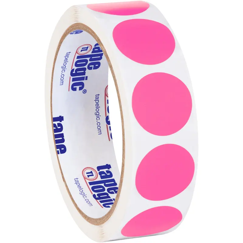 1" Fluorescent Pink Inventory Circle Labels (DL611K) Roll Of 500