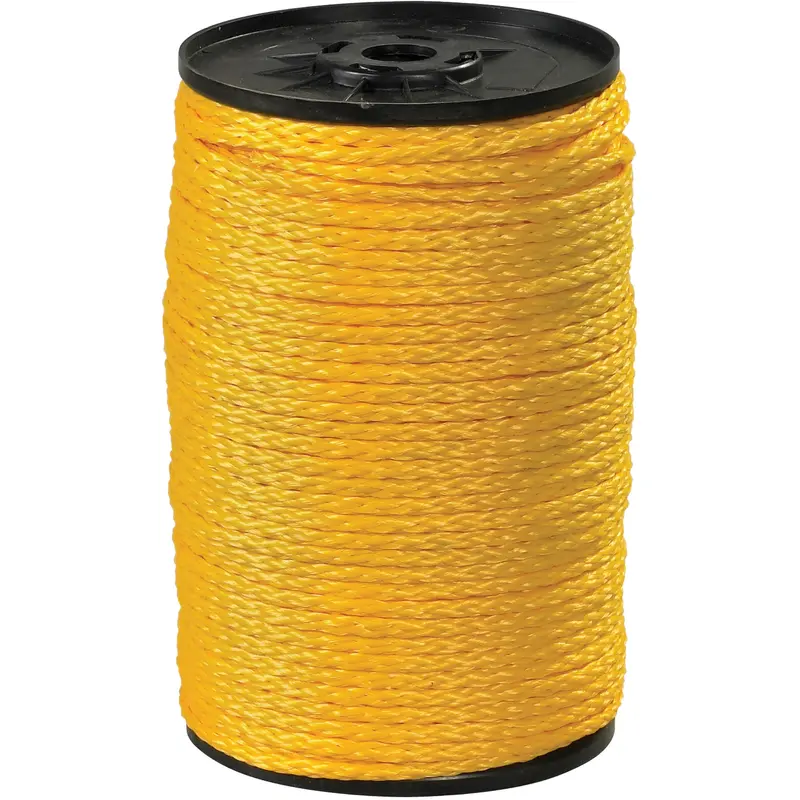 1/4", 1,000 lb, Yellow Hollow Braided Polypropylene Rope (TWR114) Each