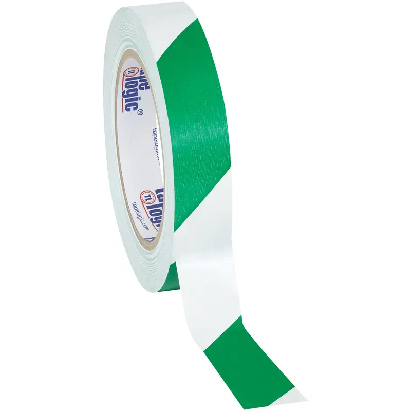 1" x 36 yds. Green/White Tape Logic Striped Vinyl Safety Tape (T9136GW) Case Of 48