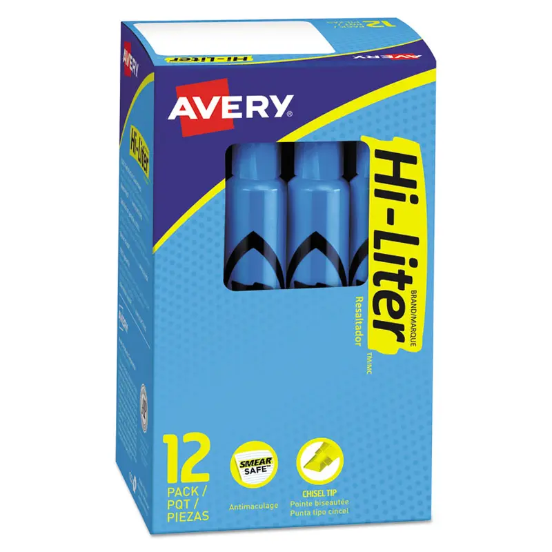 Avery HI-LITER Desk-Style Highlighters, Fluorescent Blue Ink, Chisel Tip, Blue/Black Barrel, Dozen (AVE24016) 1 Dozen