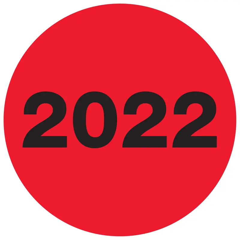 2" Circle - "2022" (Fluorescent Red) Year Labels (DL6833) Roll Of 500