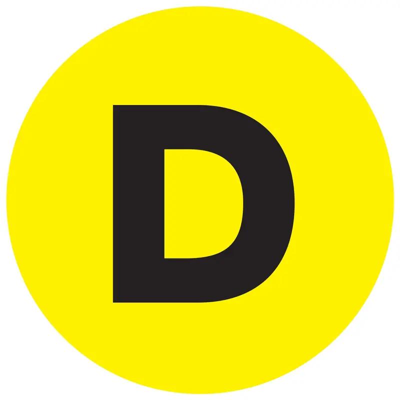 2" Circle - "D" (Fluorescent Yellow) Letter Labels (DL7007) Roll Of 500