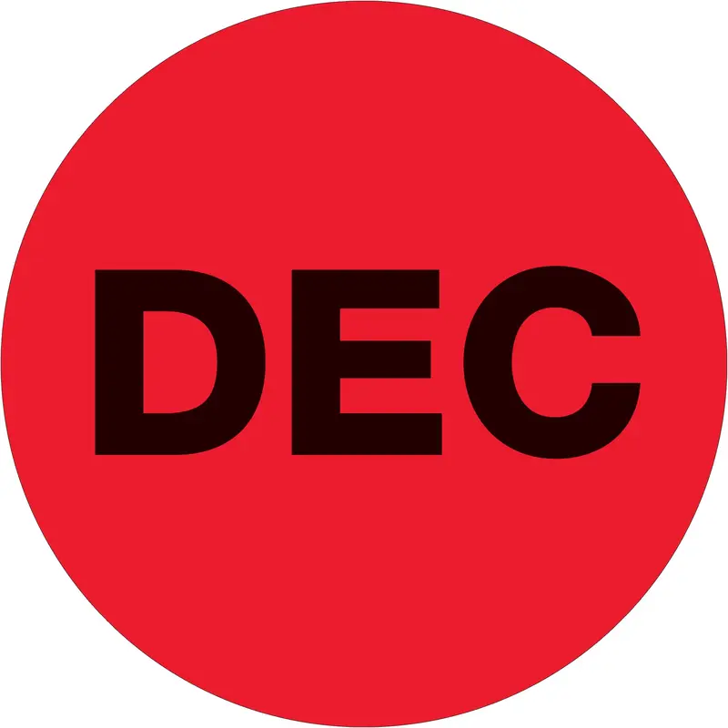 2" Circle - "DEC" (Fluorescent Red) Months of the Year Labels (DL6748) Roll Of 500