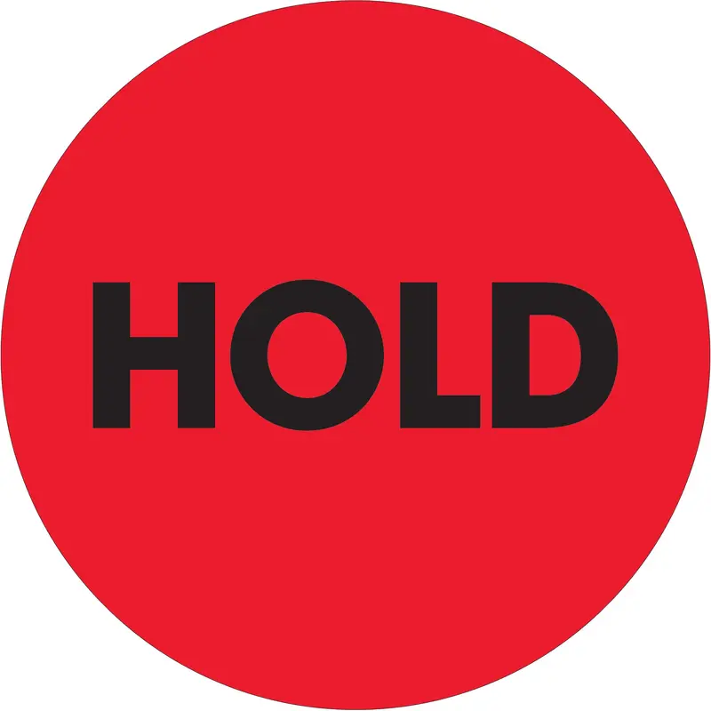 2" Circle - "Hold" Fluorescent Red Labels (DL1273) Roll Of 500