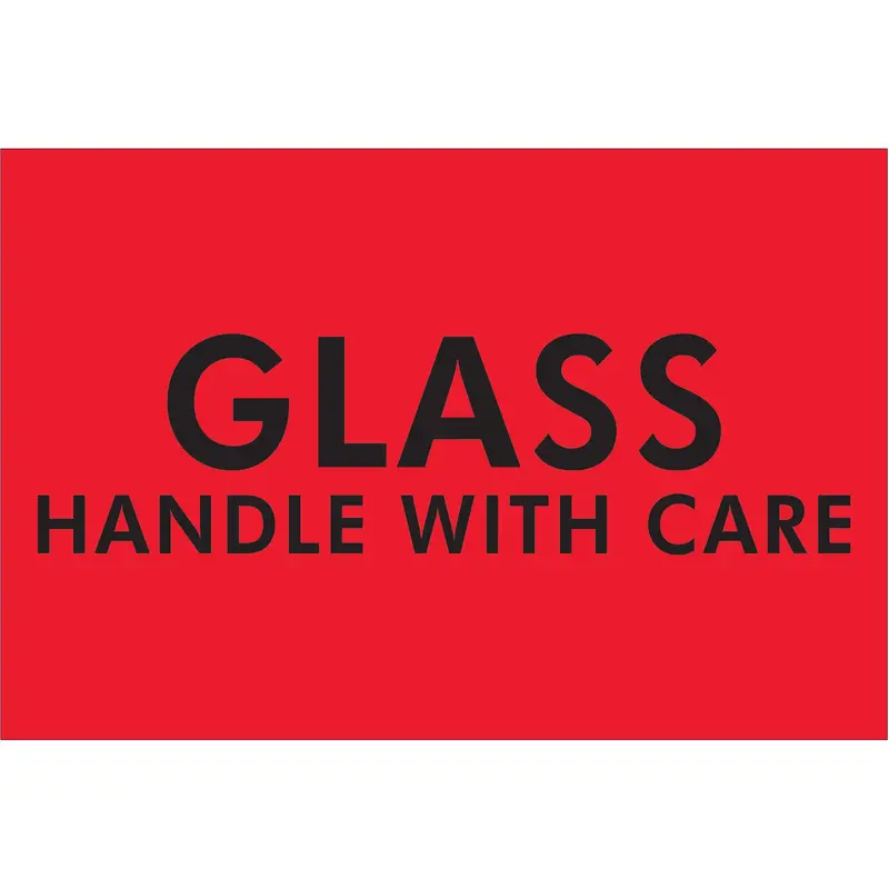 2 x 3" - "Glass - Handle With Care" (Fluorescent Red) Labels (DL3621) Roll Of 500