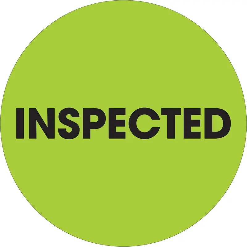2" Circle - "Inspected" Fluorescent Green Labels (DL1262) Roll Of 500