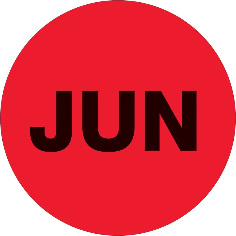 2" Circle - "JUN" (Fluorescent Red) Months of the Year Labels (DL6740) Roll Of 500