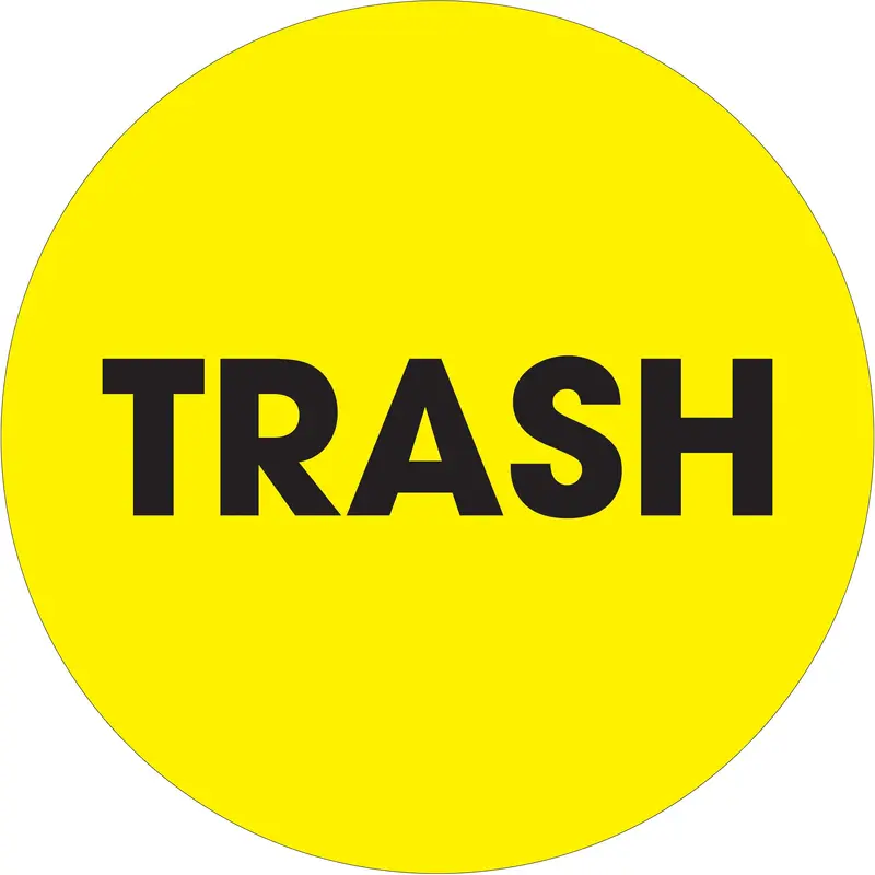 2" Circle - "Trash" (Fluorescent Yellow) Labels (DL1275) Roll Of 500