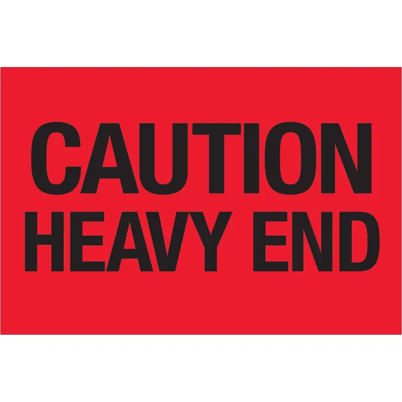 2 x 3" - "Caution - Heavy End" (Fluorescent Red) Labels (DL1073) Roll Of 500