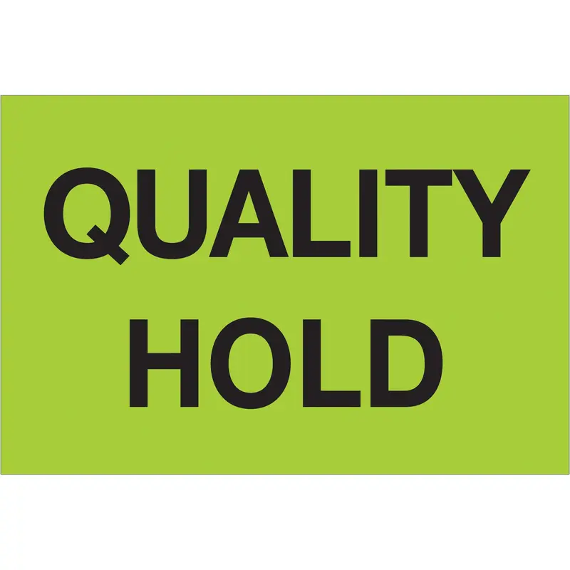 2 x 3" - "Quality Hold" (Fluorescent Green) Labels (DL1132) Roll Of 500