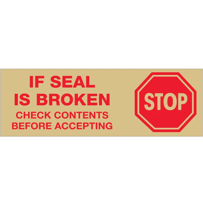 2" x 55 yds. - "Stop If Seal Is Broken..." Tan (18 Pack) Tape LogicMessaged Carton Sealing Tape (T901P01T18PK) Case Of 18