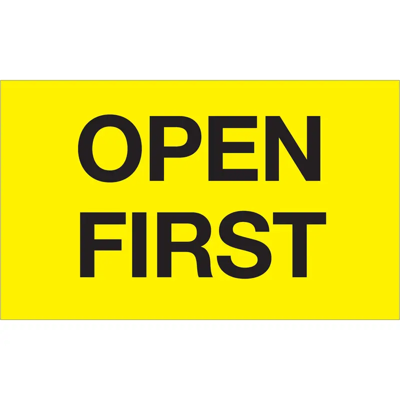 3 x 5" - "Open First" (Fluorescent Yellow) Labels (DL1221) Roll Of 500