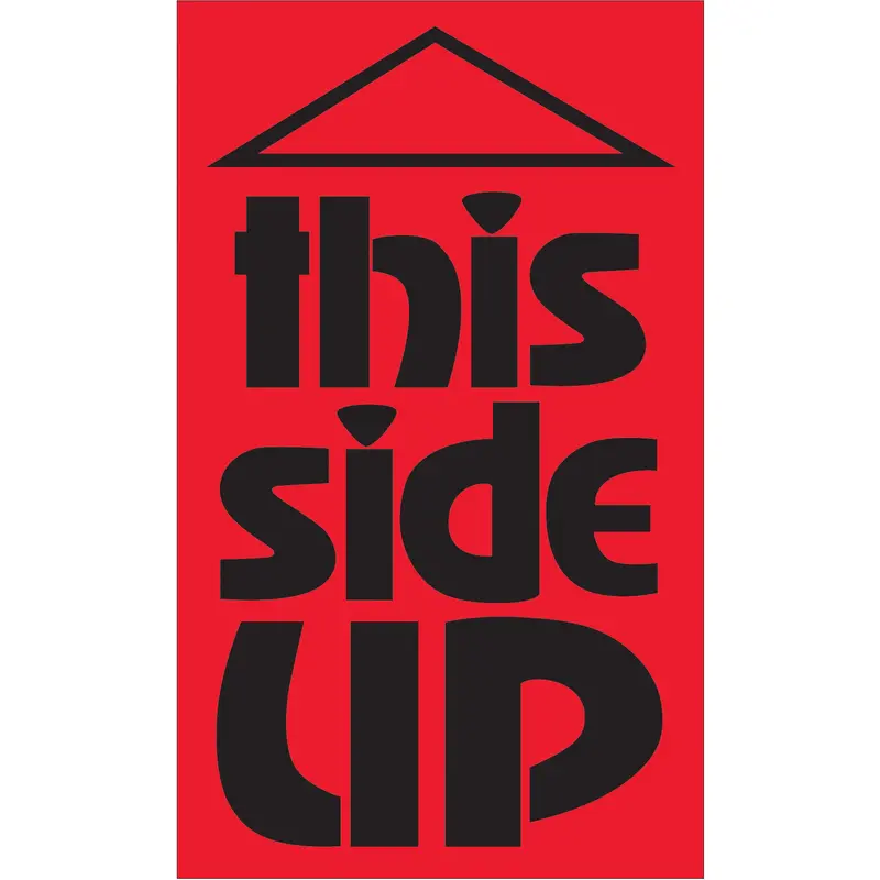 3 x 5" - "This Side Up" (Fluorescent Red) Labels (DL1078) Roll Of 500