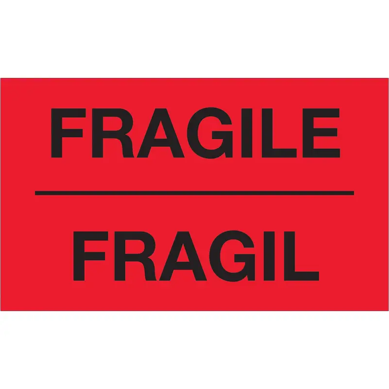 3 x 5" - "Fragil" (Fluorescent Red) Bilingual Labels (DL1091) Roll Of 500