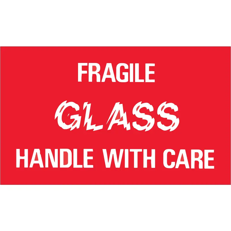 3 x 5" - "Fragile - Glass - Handle With Care" Labels (DL1150) Roll Of 500