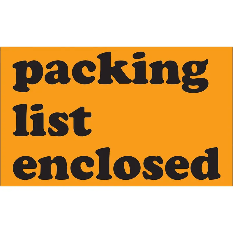 3 x 5" - "Packing List Enclosed" (Fluorescent Orange) Labels (SCL561) Roll Of 500