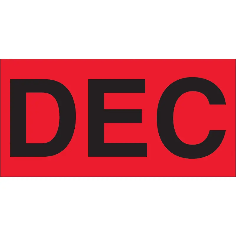 3 x 6" - "DEC" (Fluorescent Red) Months of the Year Labels (DL6922) Roll Of 500
