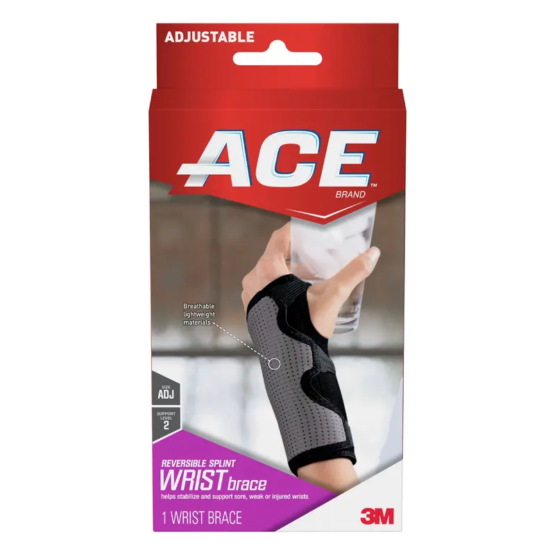 3M Ace Reversible Wrist Brace Aluminum / Nylon / Polyester / Polyurethane / Spandex Left or Right Hand Black / Gray One Size Fits Most (1084247_EA) 1/EA
