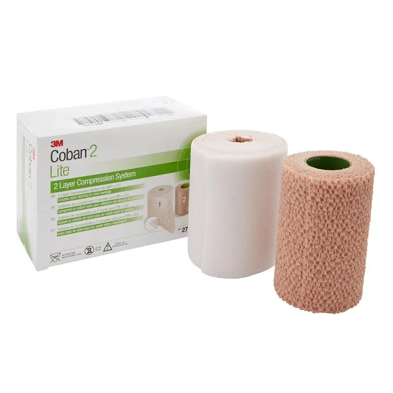 3M Coban2 Lite 2 Layer Compression Bandage System 4 Inch X 2-9/10 Yard / 4 Inch X 5-1/10 Yard Self-Adherent / Pull On Closure Tan / White NonSterile 25 to 30 mmHg (989622_CS) 8/CS