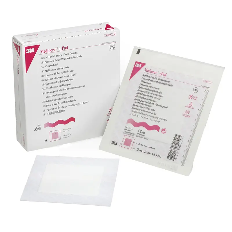 3M Medipore Adhesive Dressing 6 X 6 Inch Soft Cloth Square White Sterile (378957_EA) 1/EA