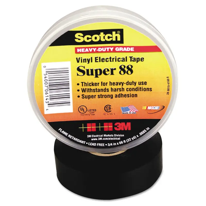 3M Scotch 88 Super Vinyl Electrical Tape, 0.75" x 66 ft, Black (MMM06143) 1 Roll