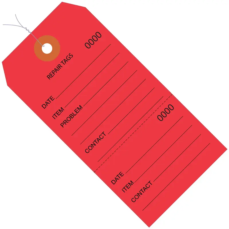 4 3/4 x 2 3/8" Red Repair Tags Consecutively Numbered - Pre-Wired (G26201W) Case Of 1000