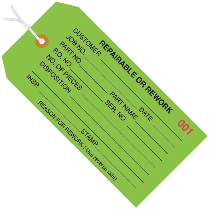 4 3/4 x 2 3/8" - "Repairable or Rework" Inspection Tags - Pre-Strung (G20042) Case Of 1000