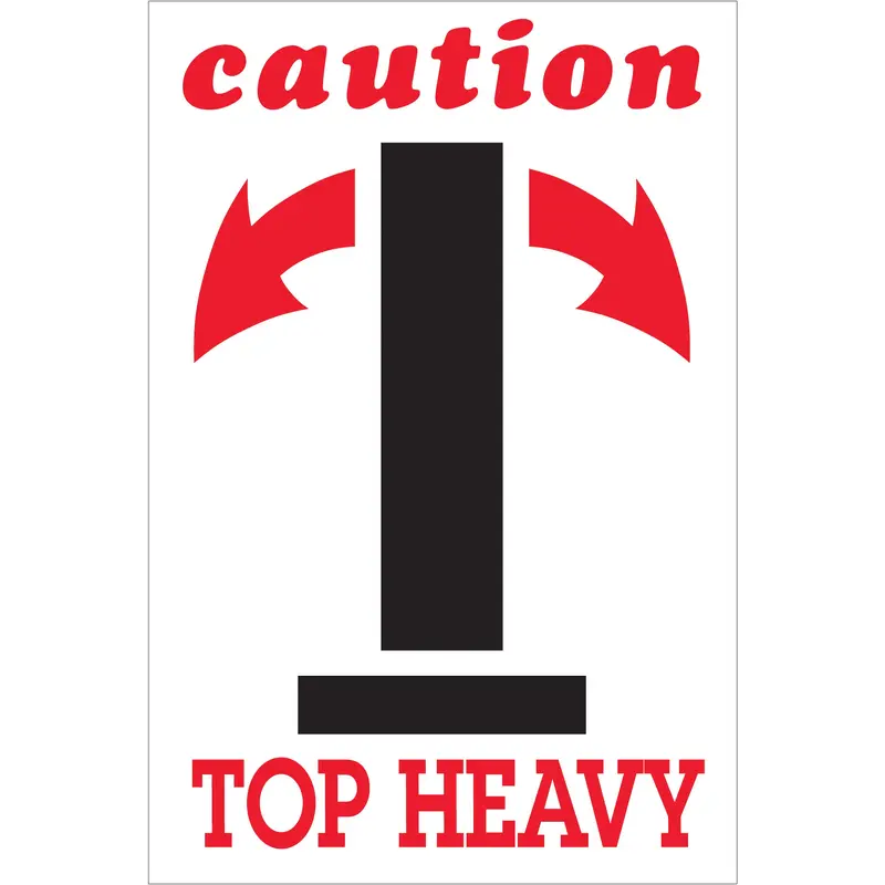 4 x 6" - "Caution - Top Heavy" Arrow Labels (DL1791) Roll Of 500