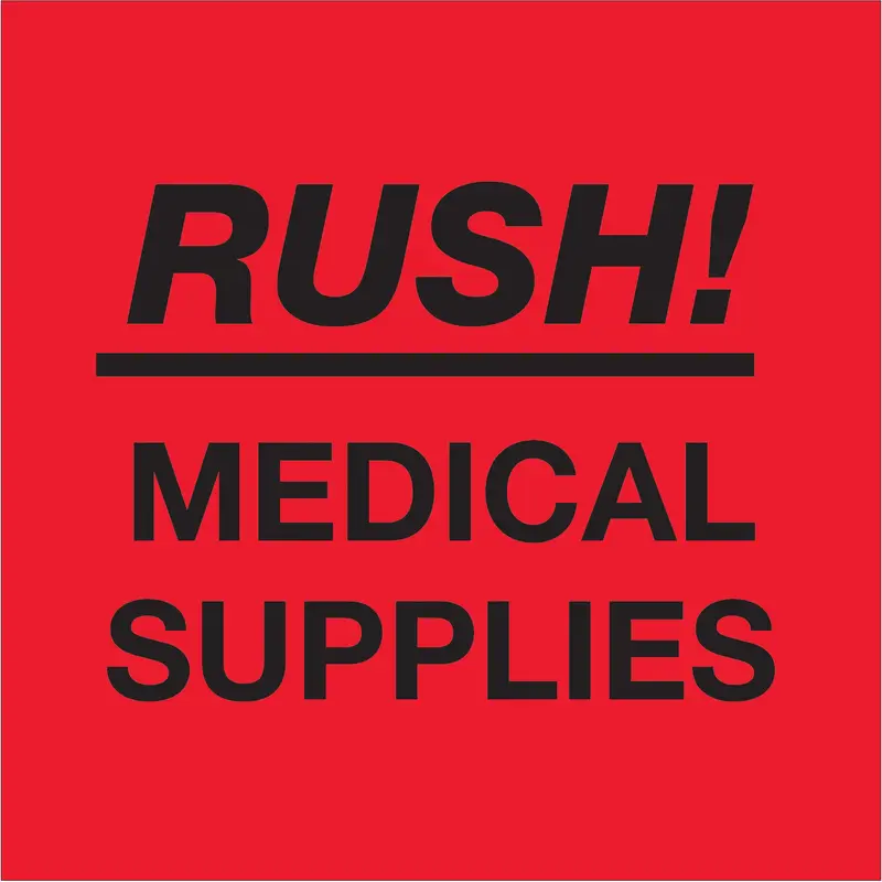 4 x 4" - "Rush - Medical Supplies" (Fluorescent Red) Labels (DL1337) Roll Of 500