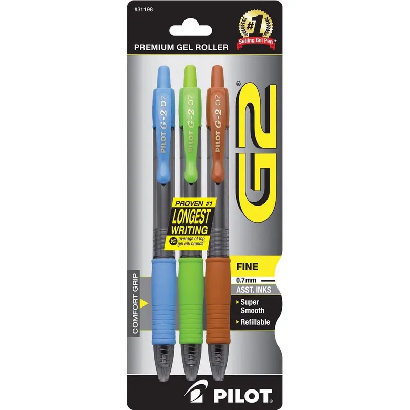 G2 GEL PEN .7 FINE ASST SKY BLUE-LIME-BROWN PQ.3