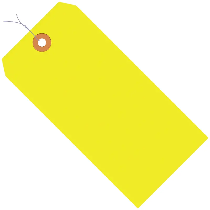 5 1/4 x 2 5/8" Fluorescent Yellow 13 Pt. Shipping Tags - Pre-Wired (G12063A) Case Of 1000