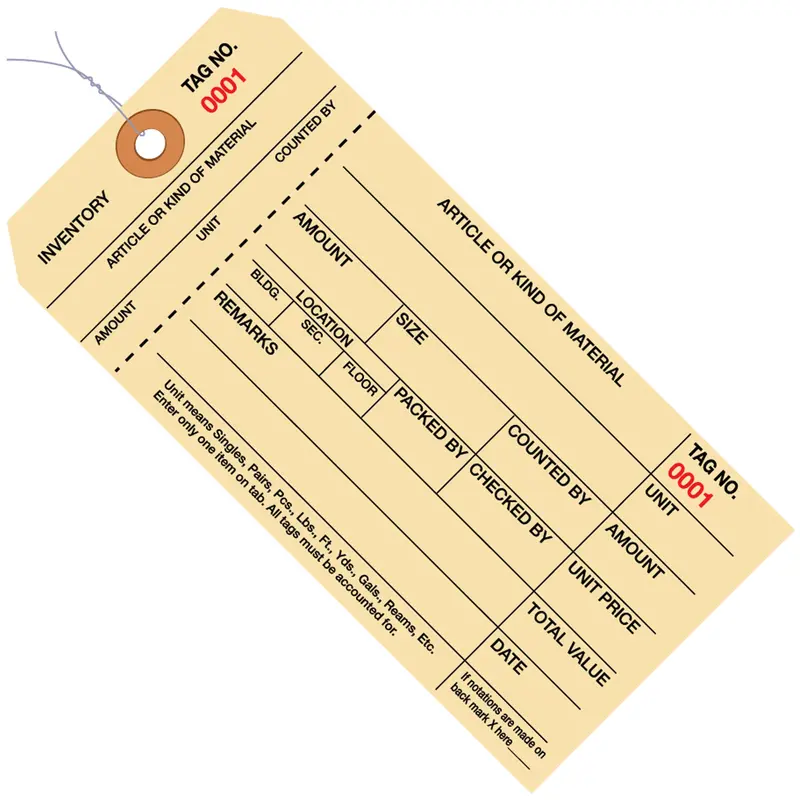 6 1/4 x 3 1/8" - (1000-1999) Inventory Tags 1 Part Stub Style #8 - Pre-Wired (G18023) Case Of 1000