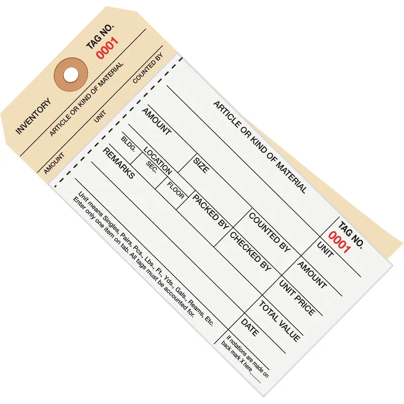 6 1/4 x 3 1/8" - (3500-3999) Inventory Tags  2 Part Carbonless Stub Style #8 (G19081) Case Of 500