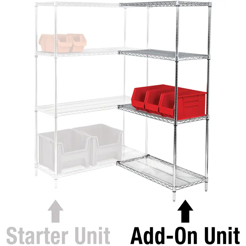 72 x 24 x 54" - 4 Shelf Wire Shelving Add-On Unit (WS722454A) Each